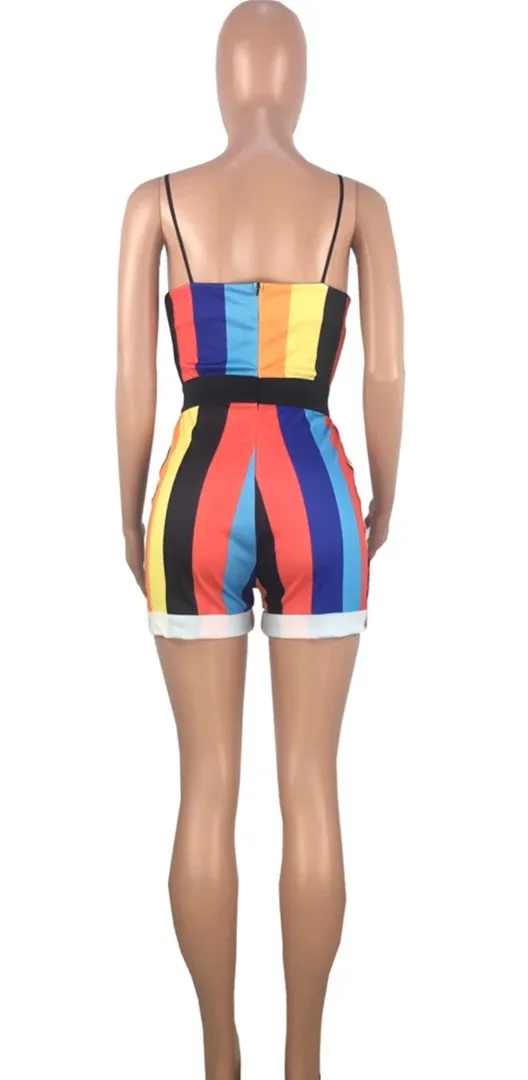 Women Rainbow Strapless Suspenders Romper Multiple Size M - Image 2