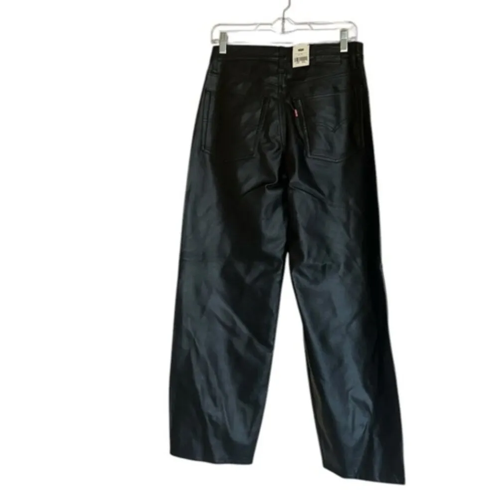 NWT Levi's Baggy Dad Pants Women Black Vegan Leather Mid Rise Loose Barrel Leg - Image 7