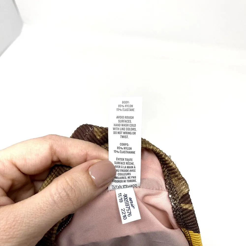 NWOT Aerie Brown Tropical Hawaii Ribbed Cinched Scoop Beach Bikini Top L - Image 4