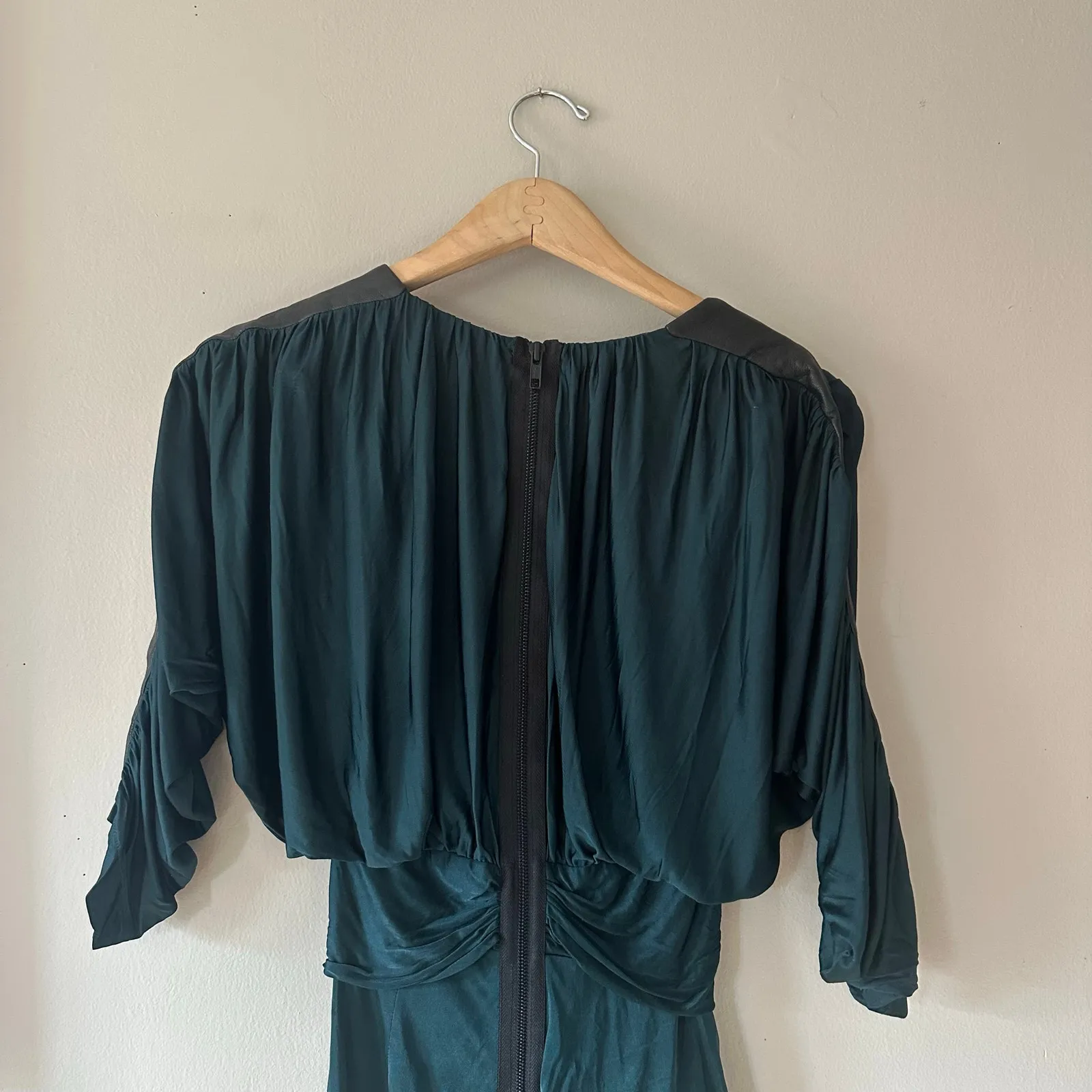 Yigal Azrouel Jade Green Bat Wing Ruched Dress Size 0 - Image 6