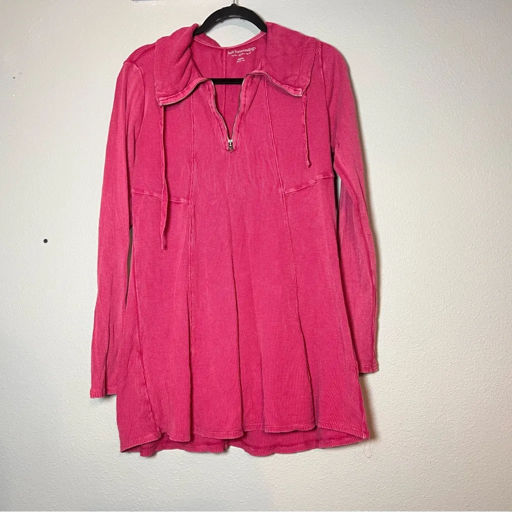 Soft Surroundings Waffle Knit Tunic Top 1/4 Zip Raspberry Pink Size Medium - Image 3