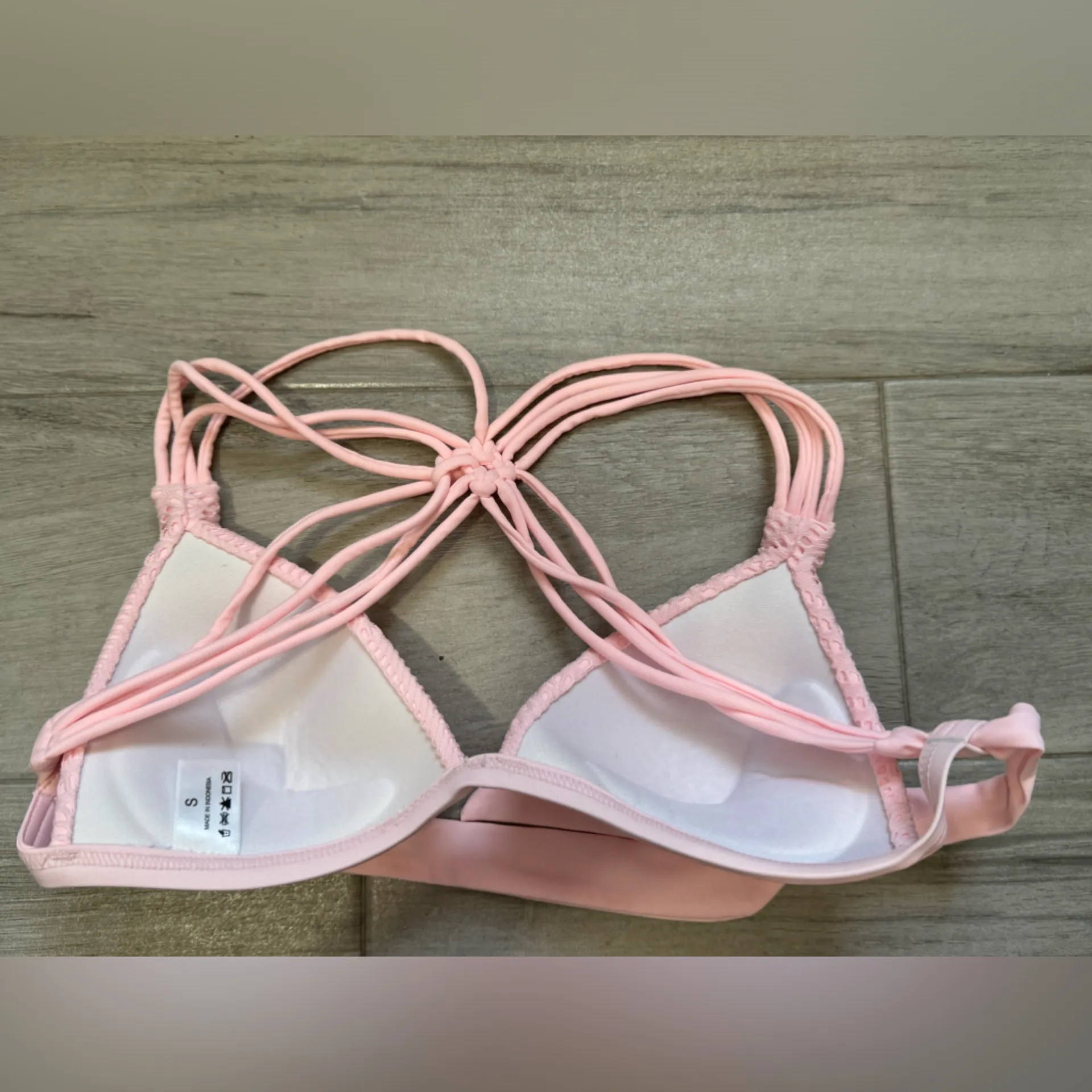 PushUp Halter Crochet Pink Bikini Top Small - Image 3