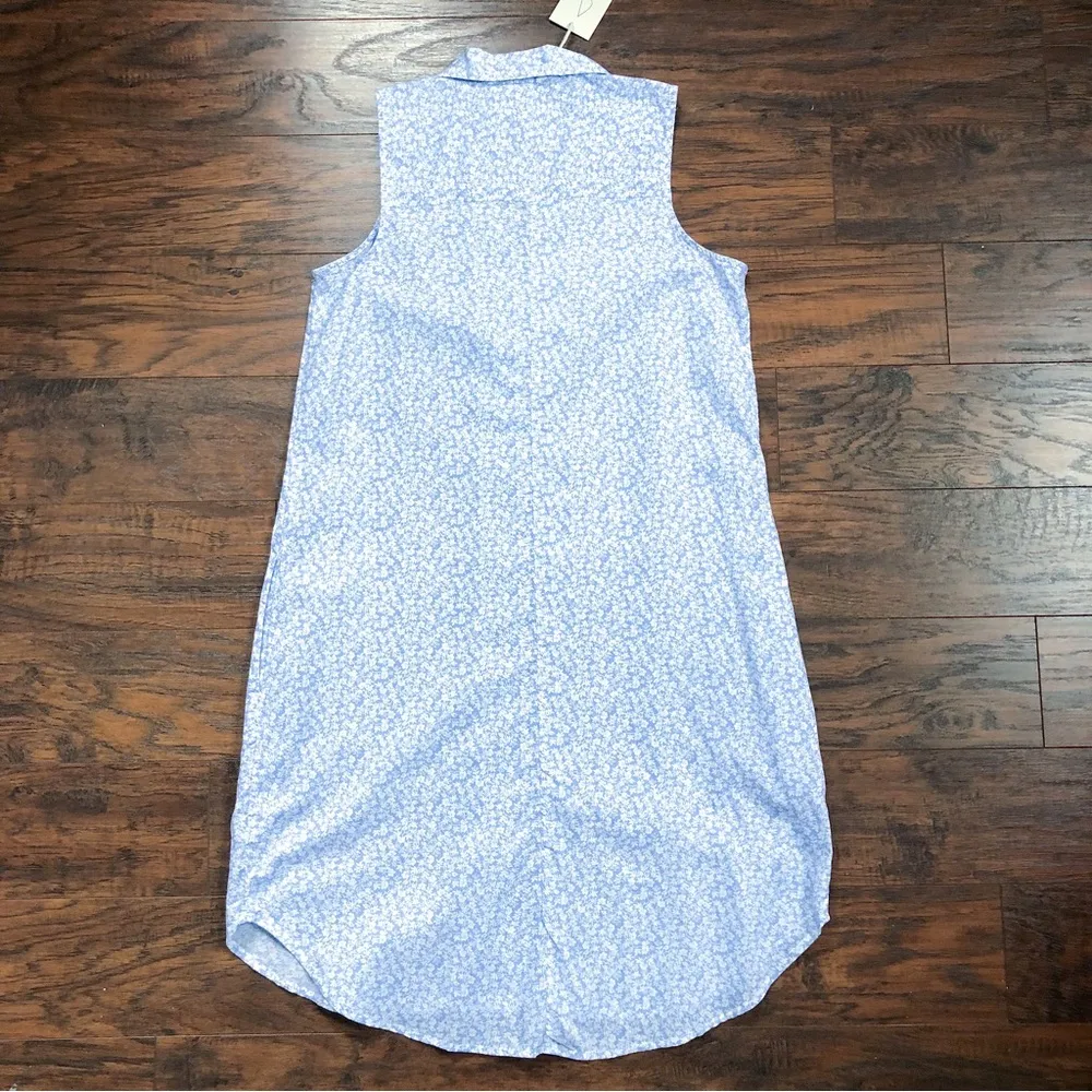 Joie • Floral Cotton Shift Dress blue white sleeveless shirtdress midi voile - Image 9