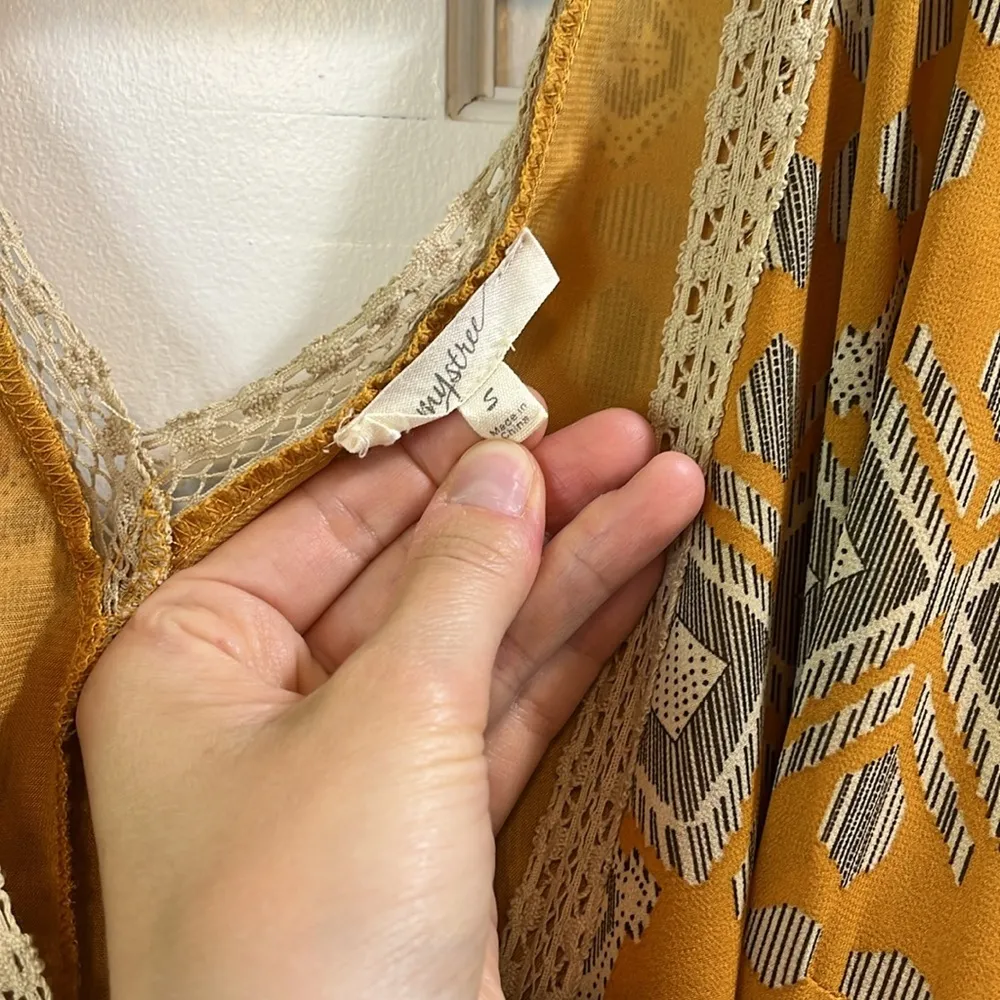 Mystree  Mustard Aztec Print Surplice Wrap Dress - Size Small - Image 9