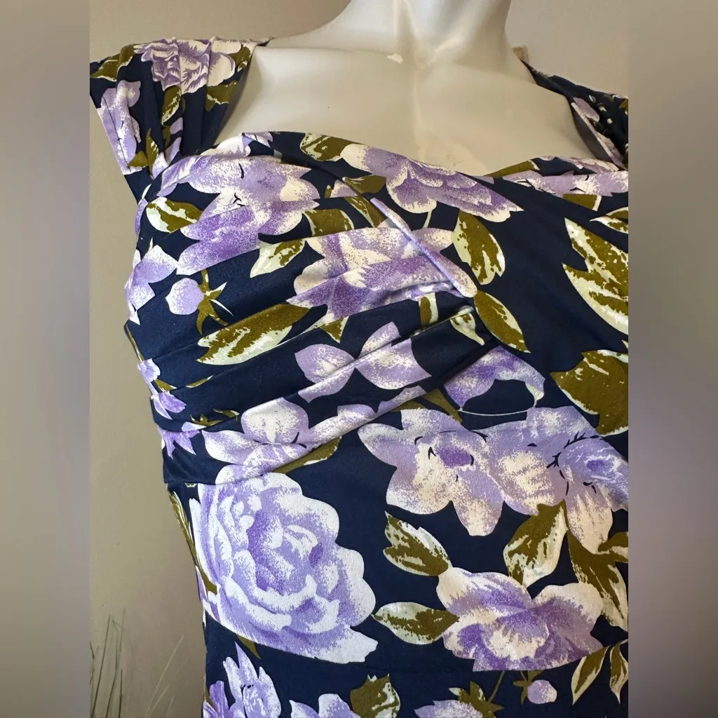 Dollz Dames Retro Pinup Swing Dress Couture Full Circle Purple Flowers Small Pink - Image 2