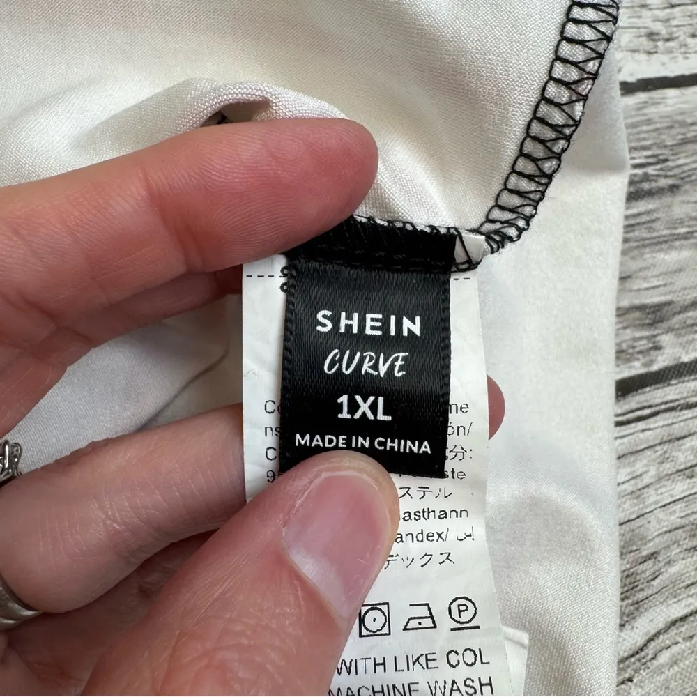 Shein Curve Women's Casual T Tee Shirt Colorblock Black White Baby Pink 1XL Lace - Image 10