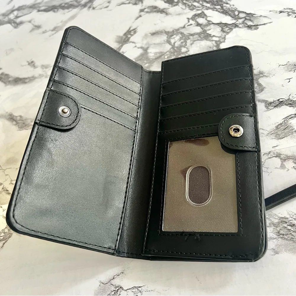 Kohl’s Women’s Credit Card Wallet Black Faux Croc Embossed Snap Closure - Image 4