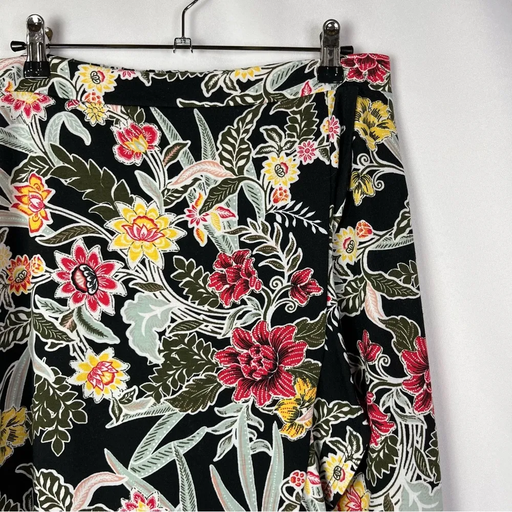 Massini Black Colorful Floral Wrap Front Stretch Maxi Skirt M - Image 3