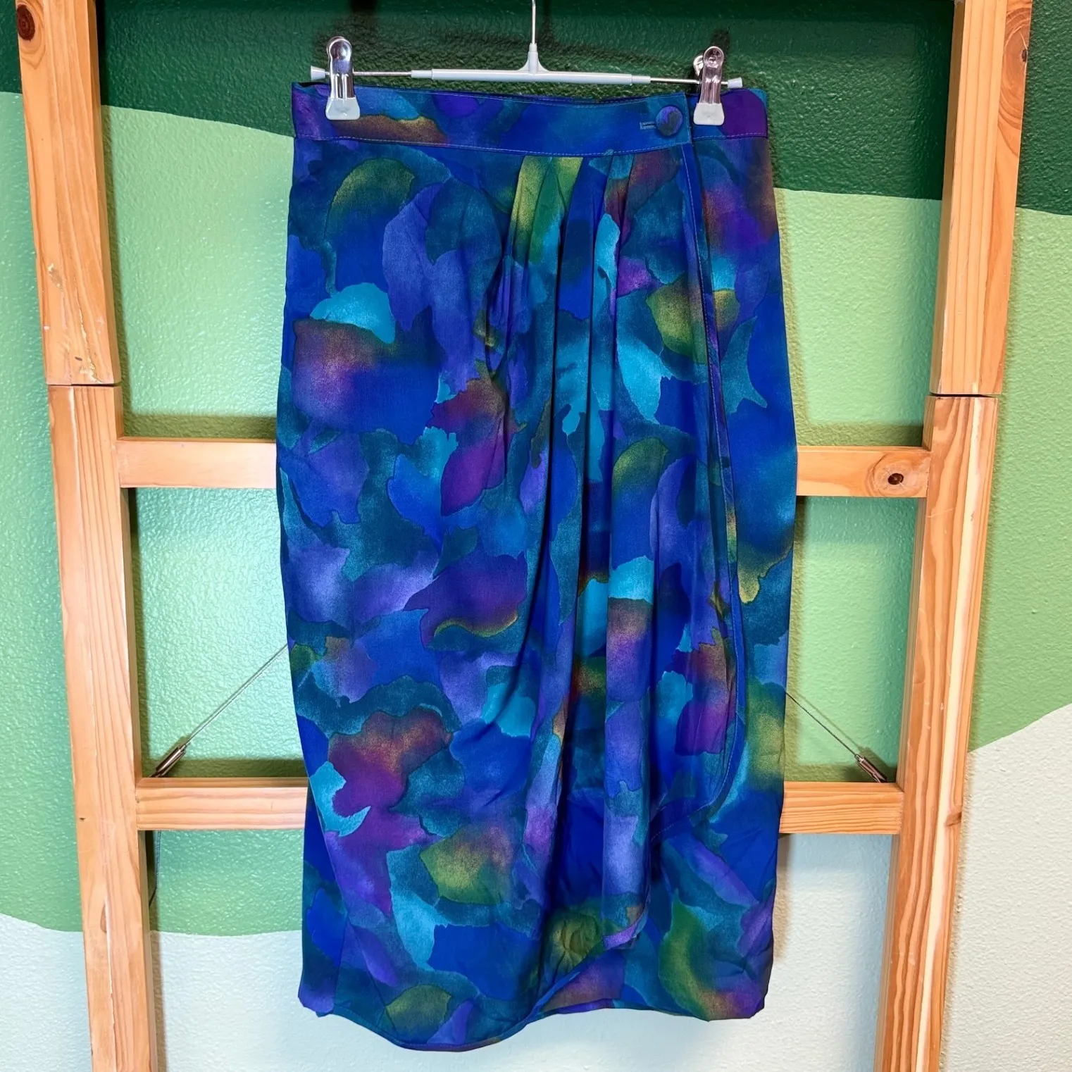 Jo Hardin Silk‎ Vintage Skirt Blue Purple Floral Tulip Pleated Size 10 - Image 2