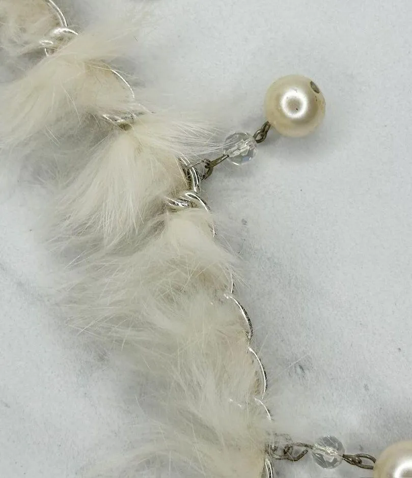 Beaded Faux Fur Woven Silver Tone Chain Link Belt One Size OS Boho ✨ - Image 4