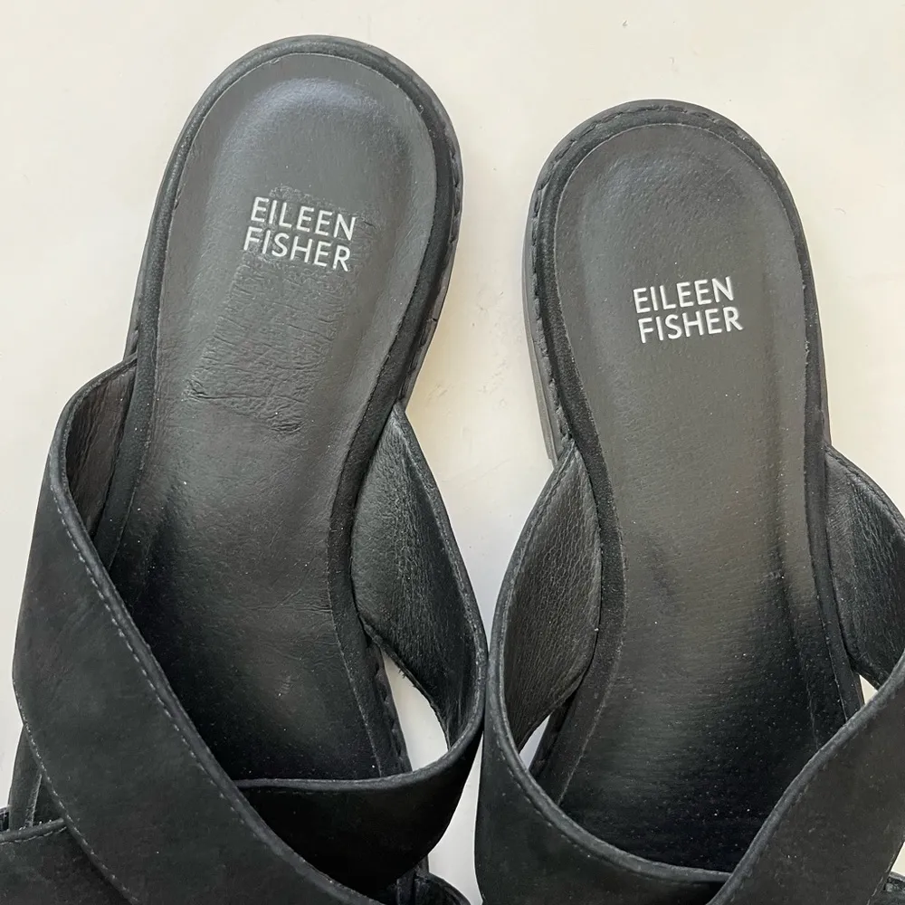 Eileen Fisher Cape Crossover Leather Suede Criss Cross Sandals Black Size 9 - Image 3