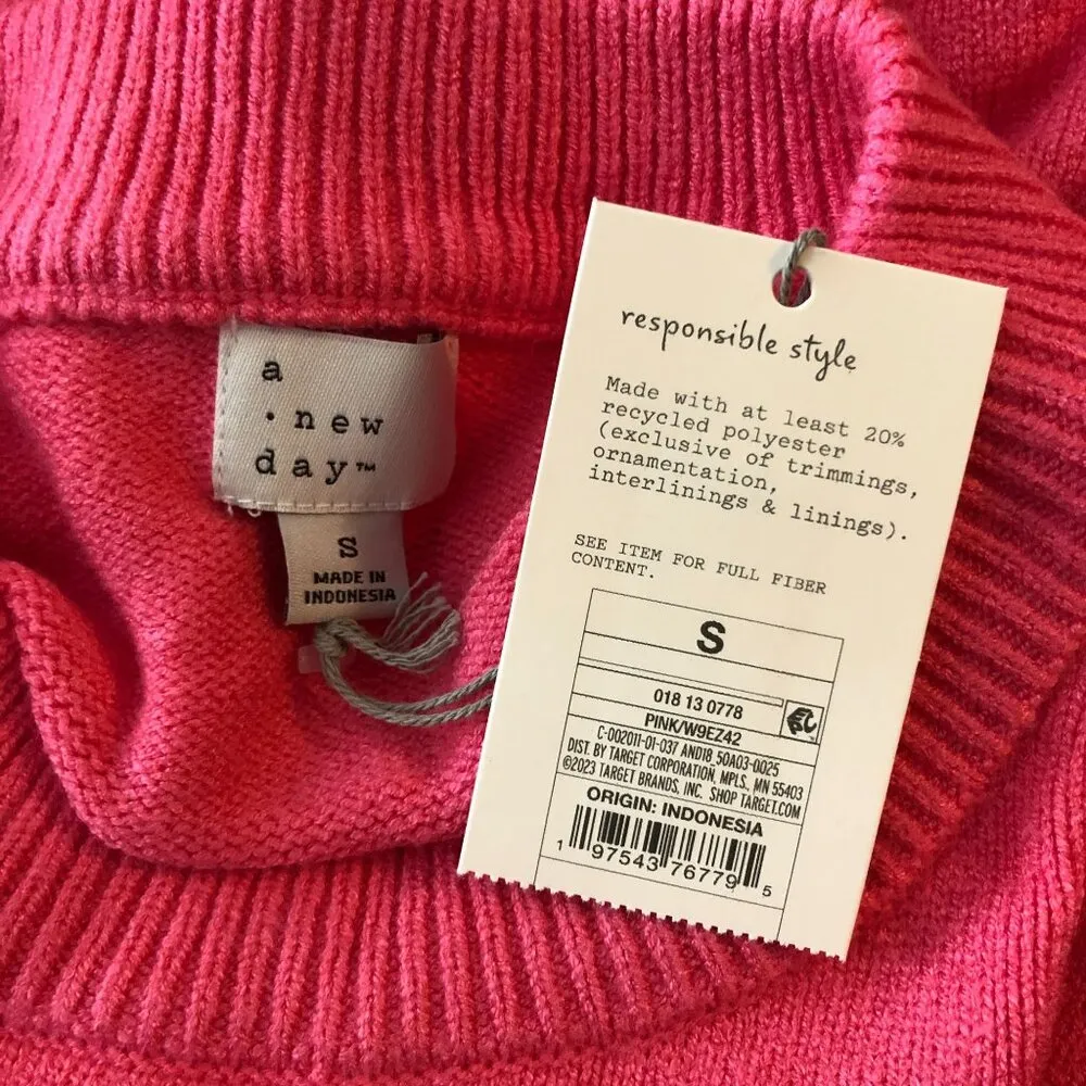 A New Day Womens Pink Crewneck Sweater Ribbed Hem/Cuffs Size S - Image 3