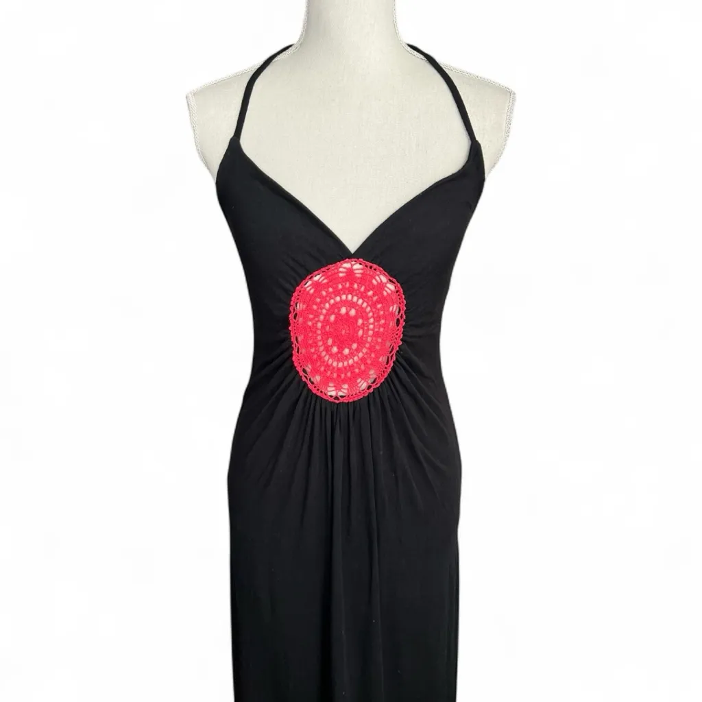 Moda International black crochet maxi dress boho beachy coastal swimwear Y2K - Image 2