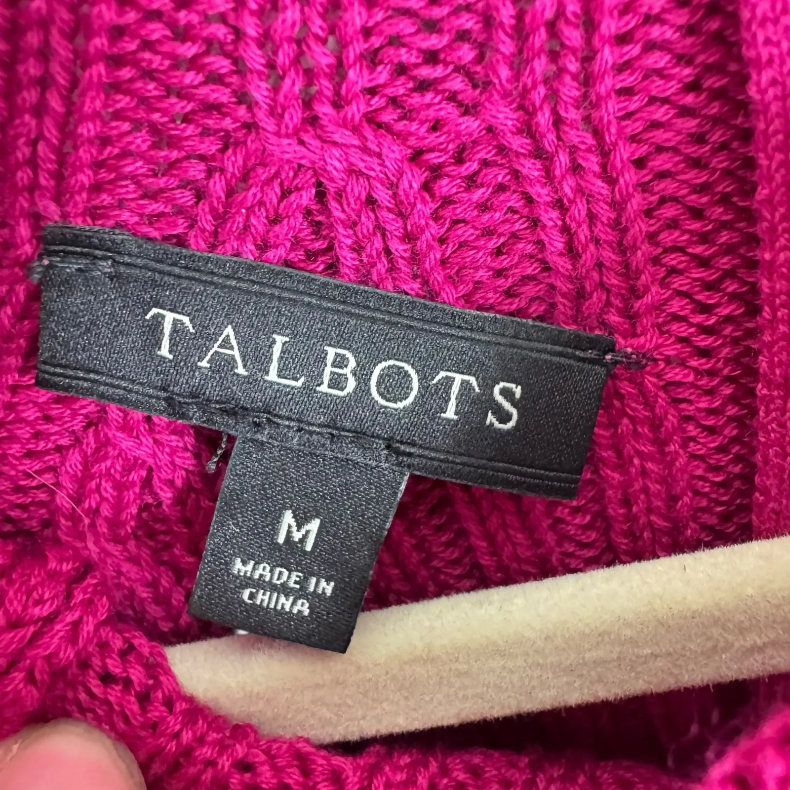 Talbots Cotton Modal Hot Pink Ribbed Knit Mock Neck 1/4 Zip Sweater Size M - Image 5