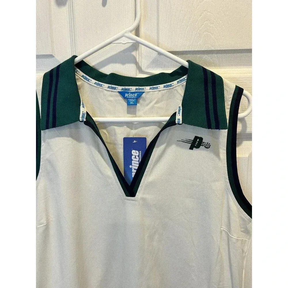 NWT Prince Pickleball Dress Women’s XL Cream‎ Green Pleated Athletic Collared White - Image 3