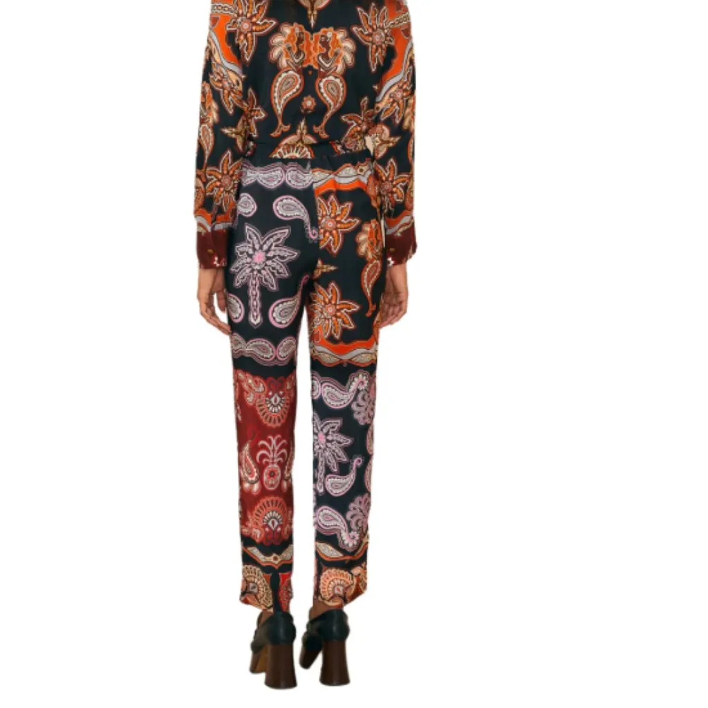 NWT FARM RIO Sweet Mermaids Black Pants Patchwork Print Multi Flowy - Image 5