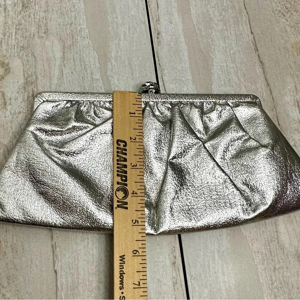 Vintage Silver Leather Kiss Lock Micro Clutch Party Event Evening Christmas NYE - Image 6