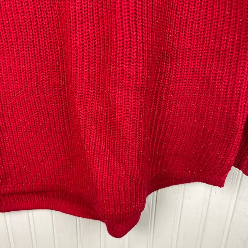 Faded Glory Ribbed Knit V-neck Sweater Metallic Thread Bright Red Size Large - Image 6