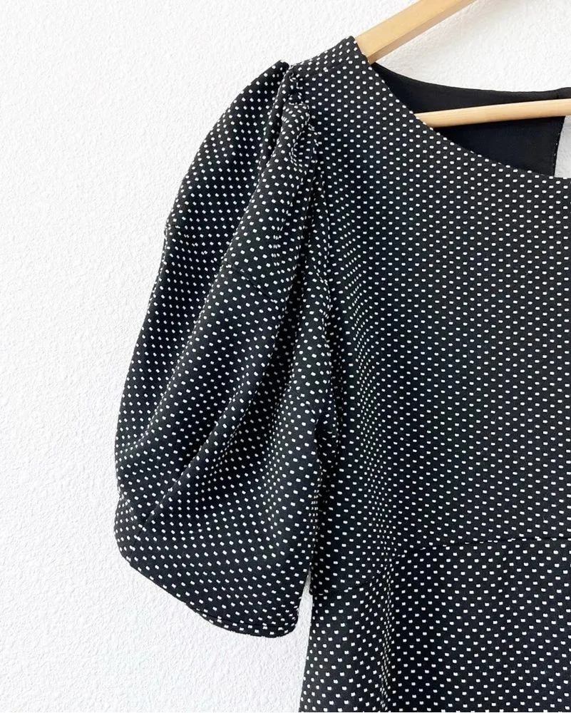 Penelope Black Polka Dot Mini Dress - Image 5