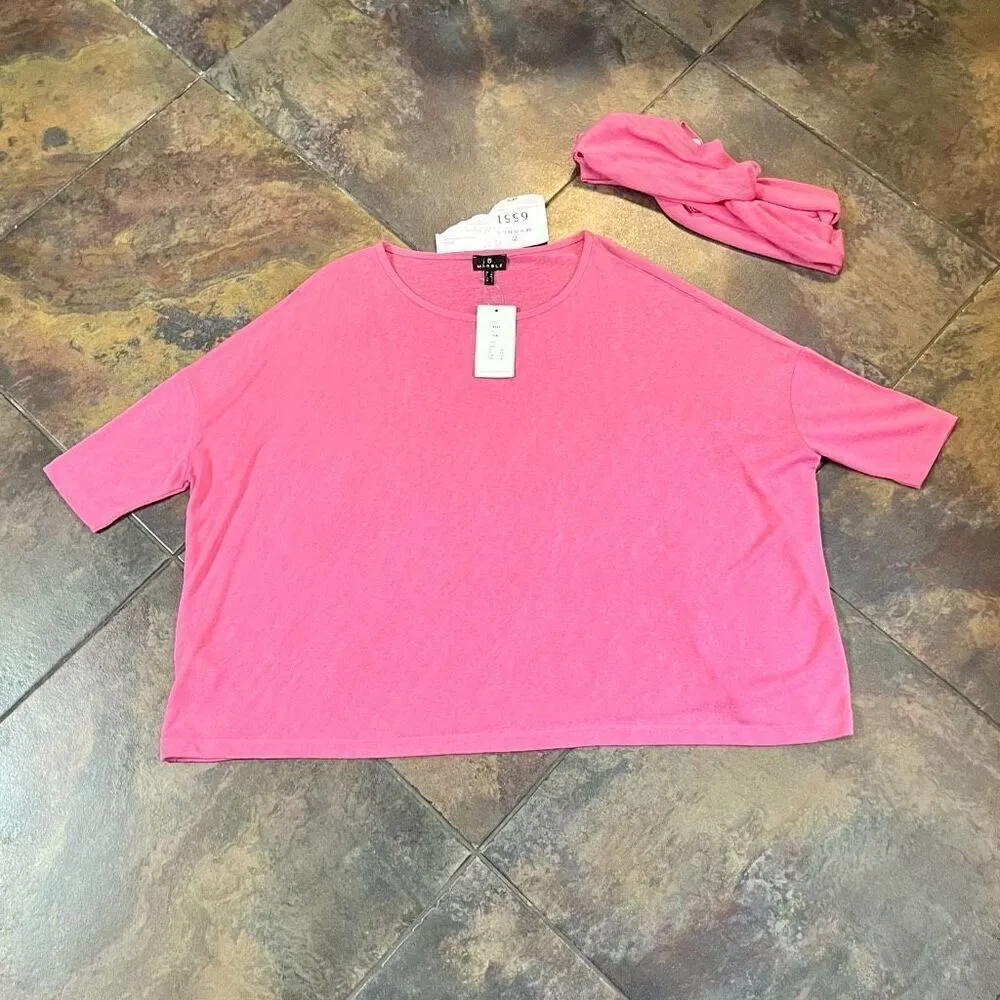 Marble Pink Batwing Oversized Blouse with Scarf Small - Image 3