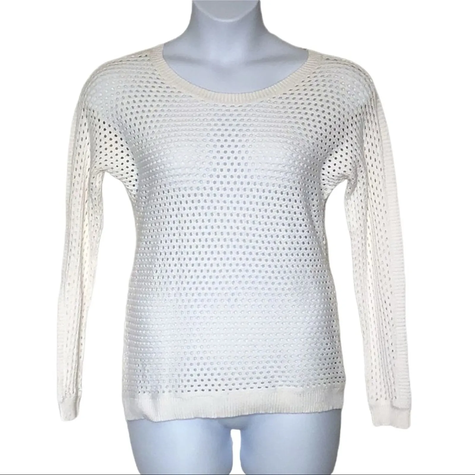 Sonoma White Cotton Sweater Medium | Lightweight Open Knit Crochet Mesh Pullover - Image 8