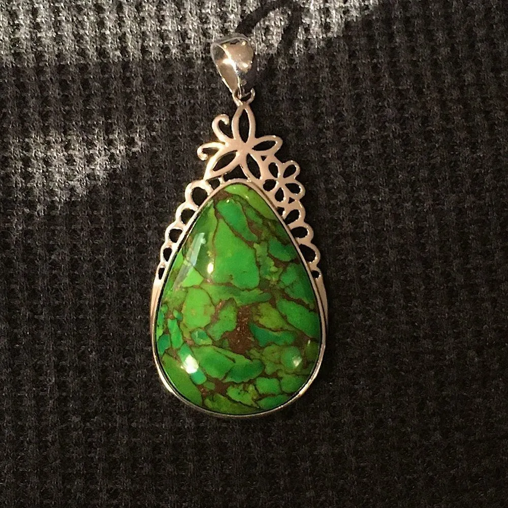 Copper Infused Green Turquoise Sterling Silver Pendant - Image 4