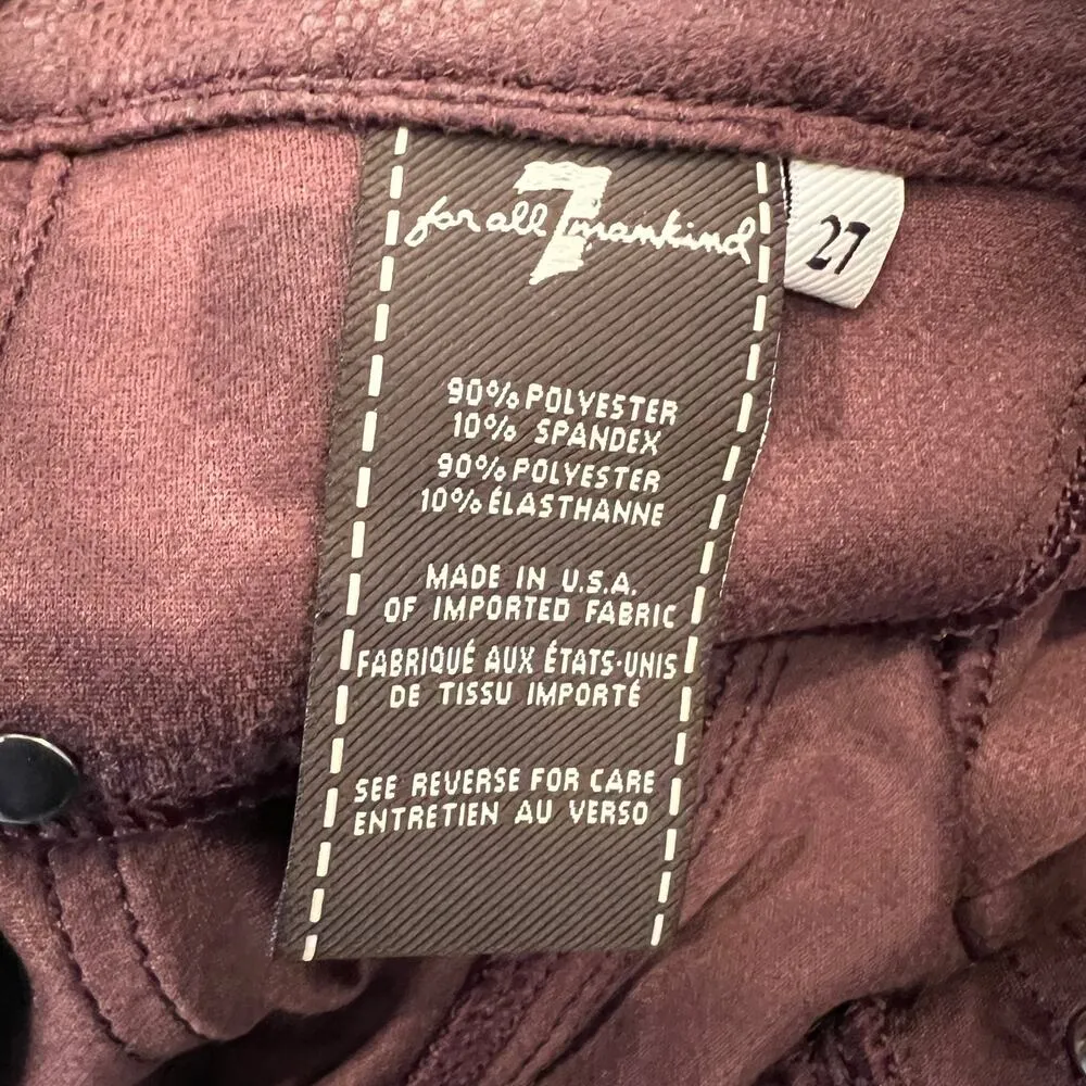 7 For All Mankind Merlot Burgundy Faux Leather Knee Seam Coated Jeans Size 27 - Image 10