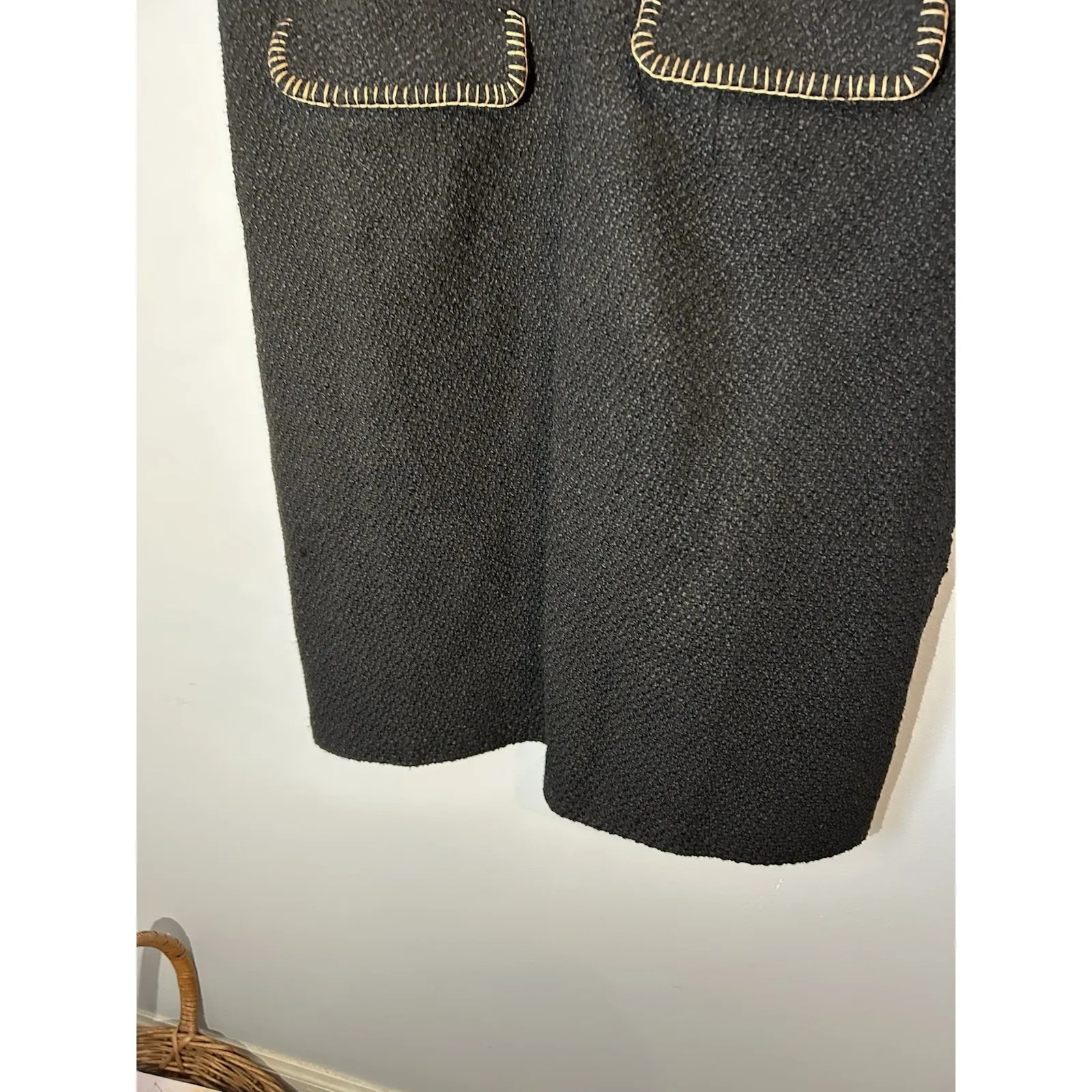 Tweed Sheath Dress Black With Gold‎ Braid Chain Trim Lined Made In India L/14 - Image 5