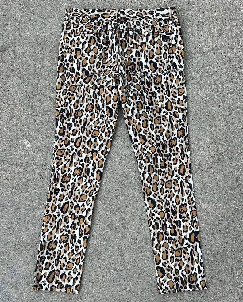 Tory Burch Leopard Cheetah Animal Print Low Rise Super Skinny Jeans Size 30 - Image 2