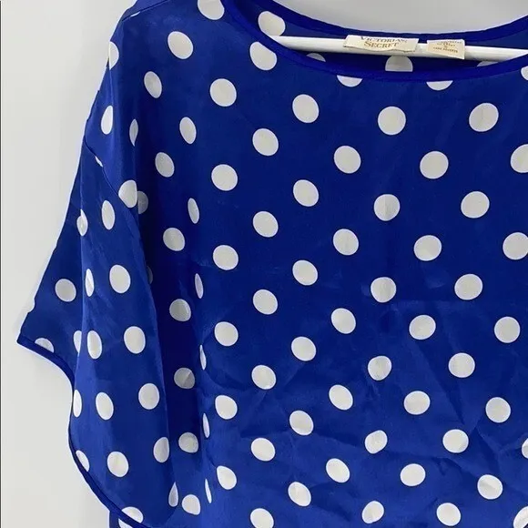 Victoria's Secret Womens Small Blue Gold Label Blue Mini Nightgown Sleep Polka - Image 2