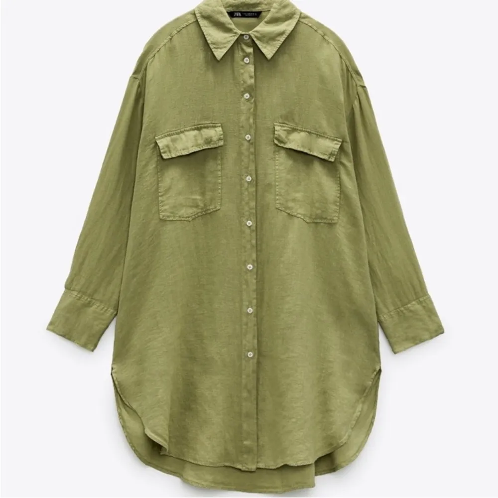 Green Linen Button Down Women Dress Shirt Beach Coverup Size Large NWOT - Image 3