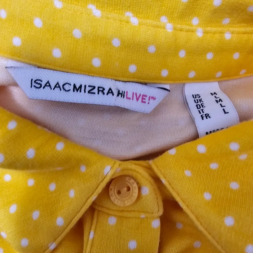 Isaac Mizrahi Live Yellow Polka Dot Knit Button Front Peplum Top Size Medium - Image 6