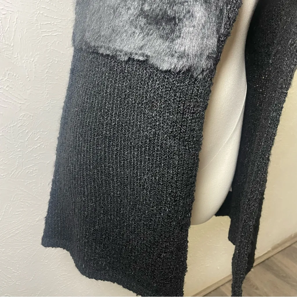 Valerie Stevens Black Faux Fur Knit Vest Size S | Longline Open Front Layering - Image 4
