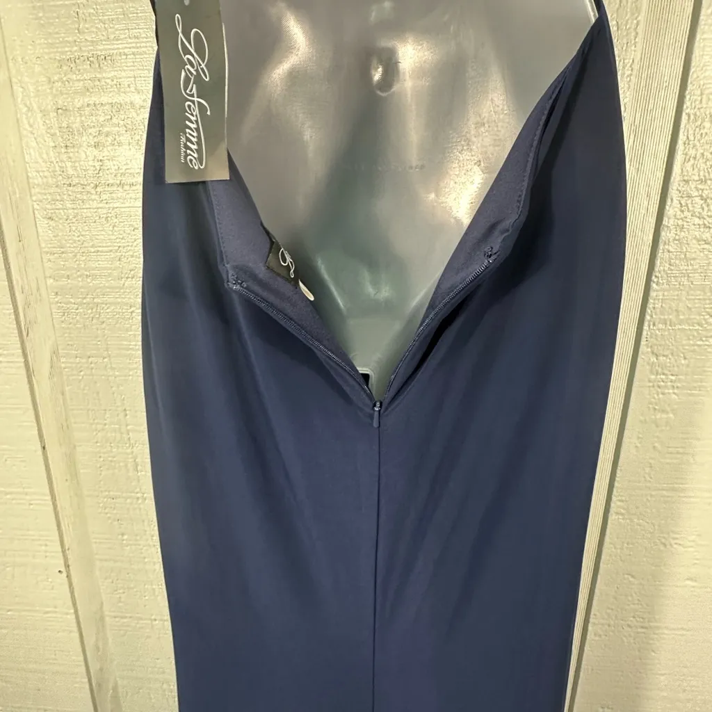 LA FEMME Navy Ruched Jersey Trumpet Gown Dress SIZE 6 NWT - Image 15