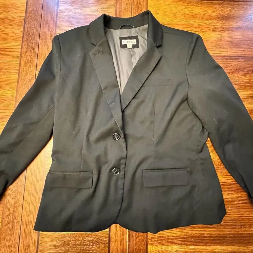 Merona  Black Button Up Blazer Striped Cuffs Size 14 - Image 14