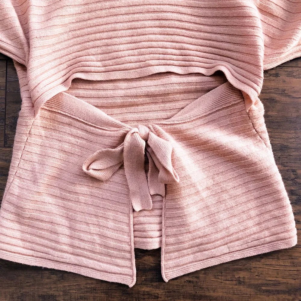 Vince • Tie Back Sweater blush pink cashmere open dolman sleeve ribbed bateau - Image 11