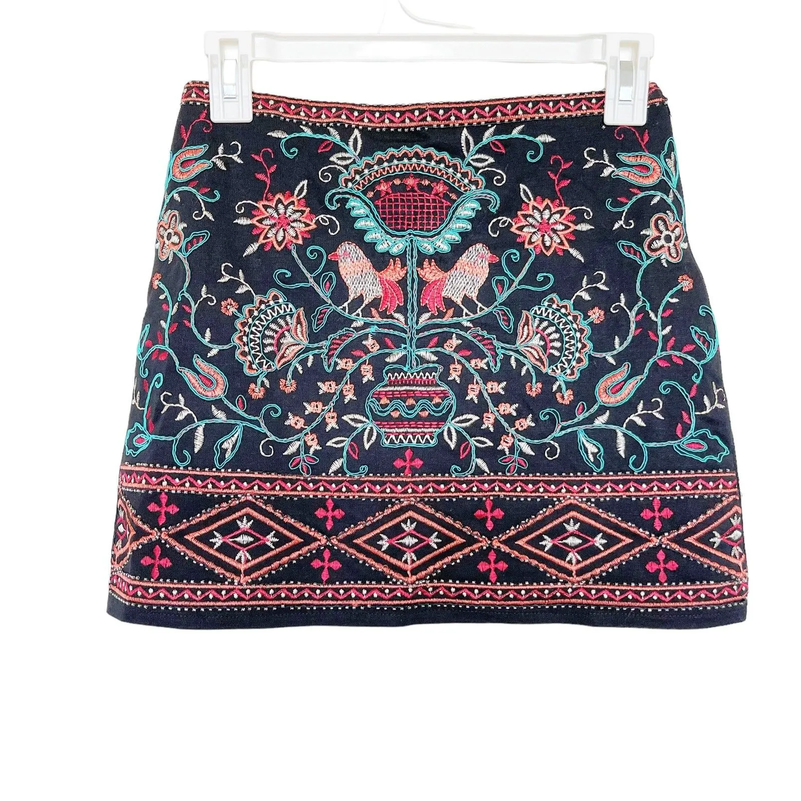 Verte Skirt Sz Small Boho Bohemian Festival Tribal Embroidered Mini Earthy Black - Image 2