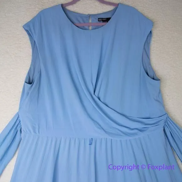 New! Maggy London blue tie waist faux wrap round neck sleeveless drses, size 24W - Image 3