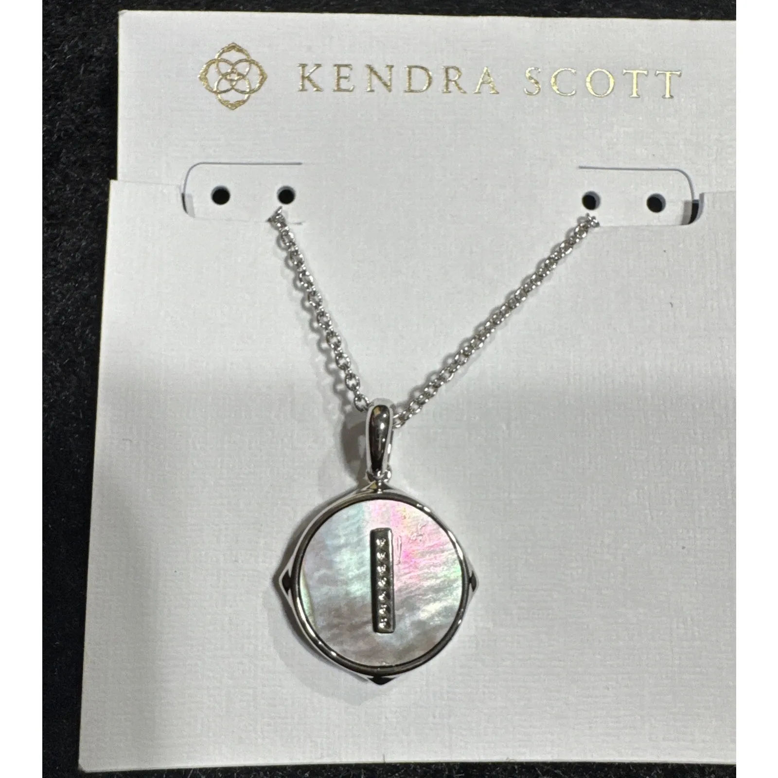 Kendra Scott Letter "I" Disc Pendant Necklace Rhodium Black Mother-Of-Pearl - Image 2