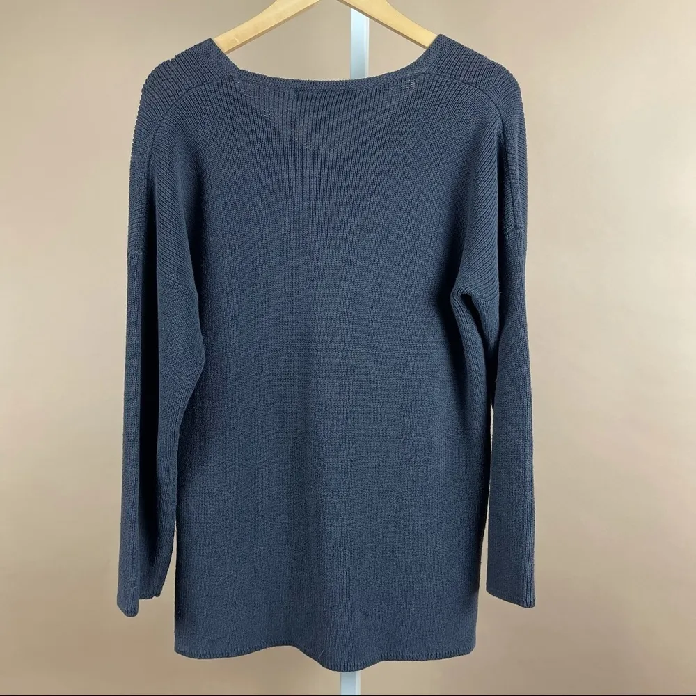 Vintage Jones NY 90’s Large Slouchy Jersey Stretch Boxy V Neck Sweater Pockets - Image 2