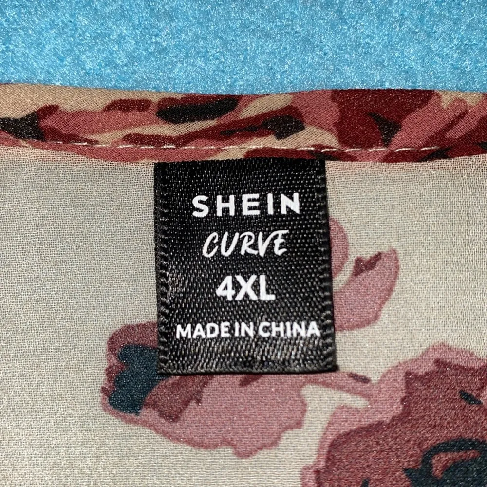 SHEIN Curve floral semi sheer blouse elastic at wrists puffy long sleeve size 4X - Image 7