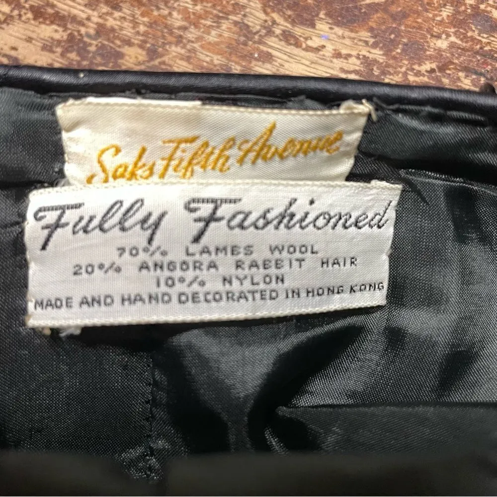 Vintage 1950s Saks Fifth Ave Beaded Angora 3/4 Sleeve Cardigan Women’s Medium‎ - Image 5