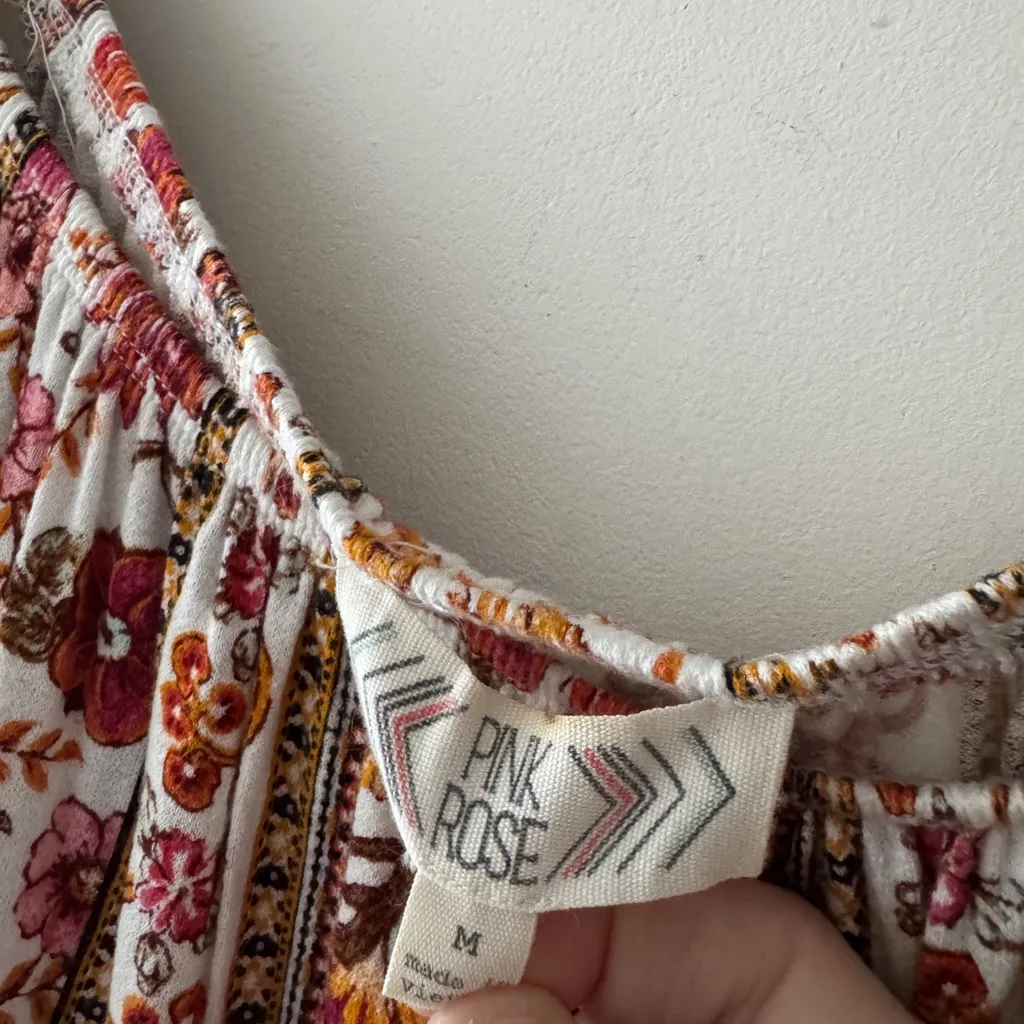 Pink Rose Adorable Boho Flowy Short Sleeve Stretchy Top Floral - Image 5