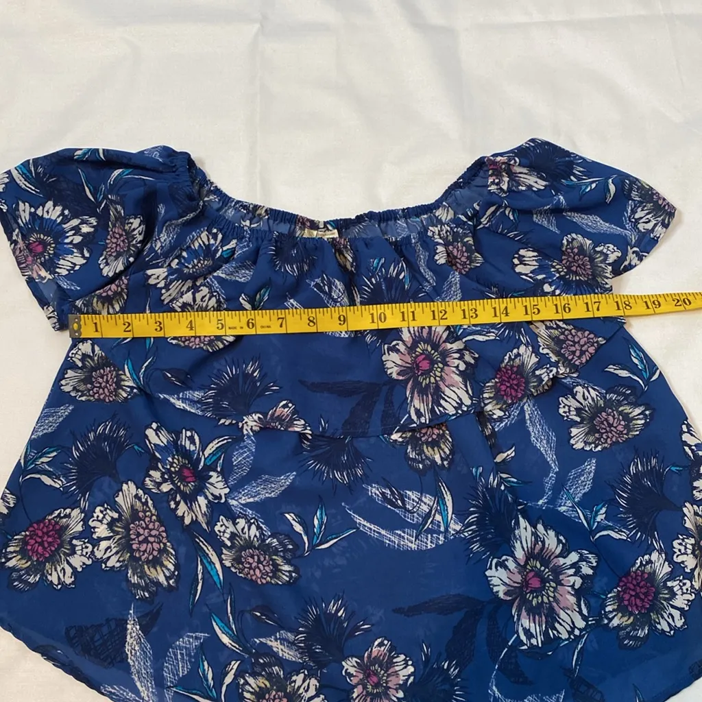 25 Japna Cold Shoulder Floral Blue Pink Ruffles Cottagecore Top Small - Image 5