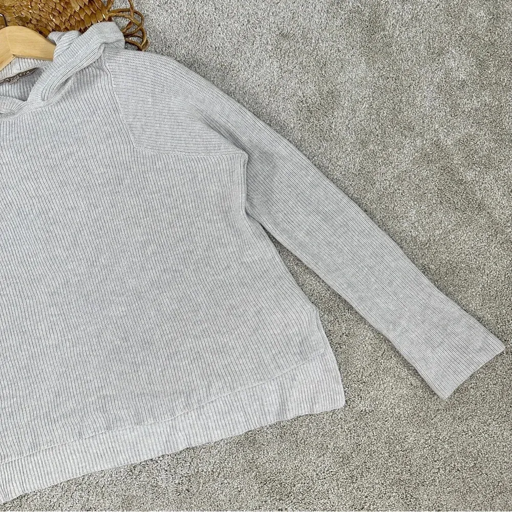 Athleta Rest Day Hoodie Sweater Knit Light Gray Pima Cotton Silk Blend Size XS - Image 7