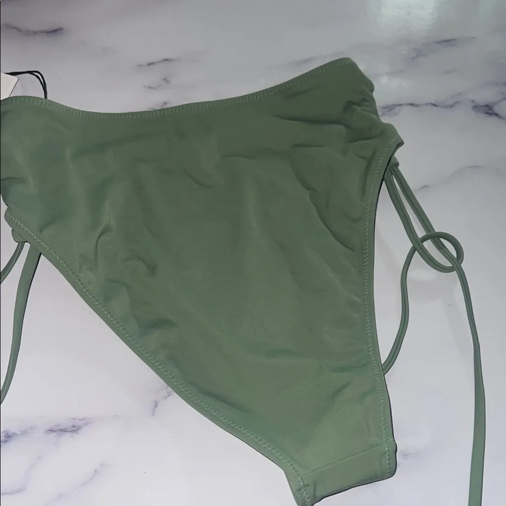 Shade & Shore Olive High waisted Bikini Bottom with Side Ties Small - Image 6