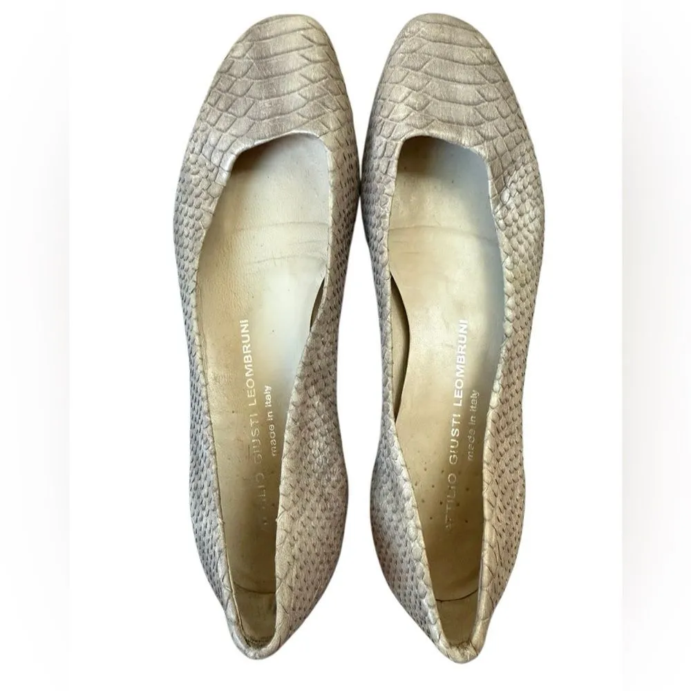 Attilio Giusti Leombruni Elegant Textured Leather Snakeskin Flats Size 7 Women’s - Image 3