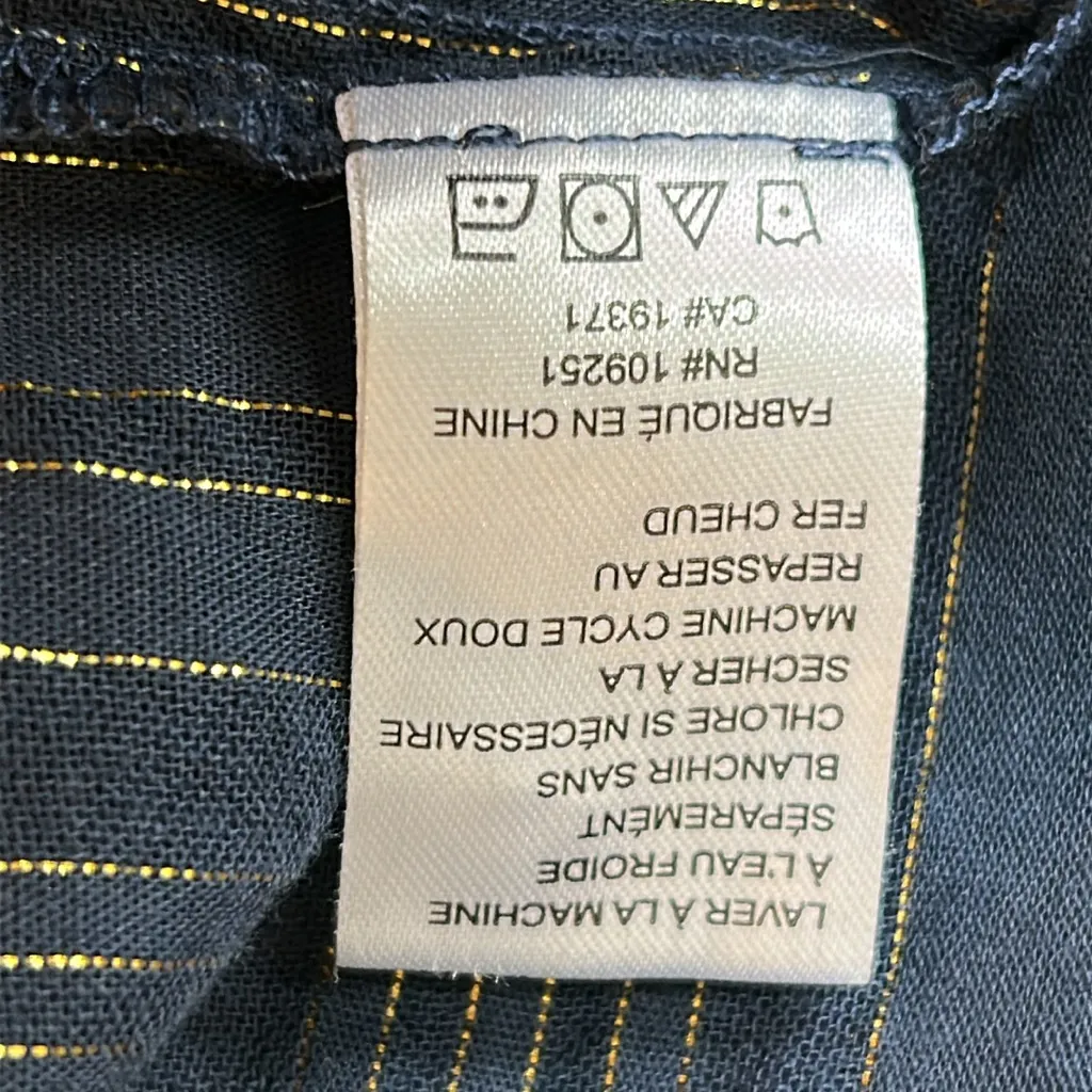 Trovata Birds of Paradise Carla High Neck Navy Gold Metallic Pleated Top Size XS Blue - Image 11