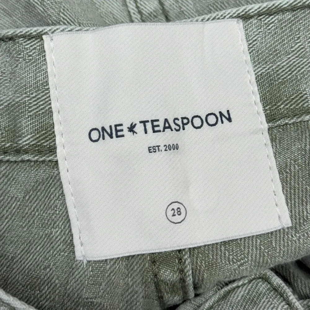 One Teaspoon Outlaws Mid Waist Frayed Hem Denim Shorts, Khaki Green, Size 28 - Image 4