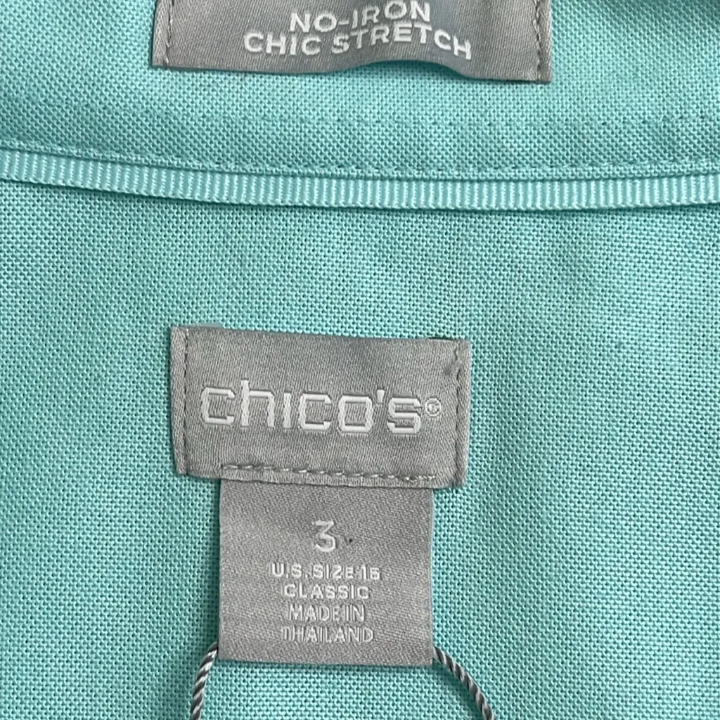 Chico’s No Iron Stretch Oxford Shirt, 3/4 sleeve No Iron, clear Aqua,size: 3/ 16 - Image 4